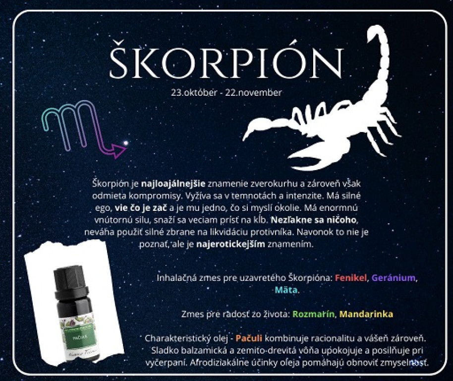 Éterické oleje pre Škorpióna